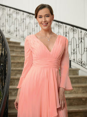 Aimishang A-Line/Princess Chiffon Ruched V-neck Long Sleeves Sweep/Brush Train Mother of the Bride Dresses
