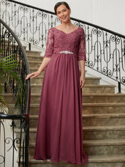 Aimishang A-Line/Princess Chiffon Lace V-neck 3/4 Sleeves Floor-Length Mother of the Bride Dresses