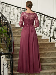 Aimishang A-Line/Princess Chiffon Lace V-neck 3/4 Sleeves Floor-Length Mother of the Bride Dresses