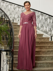 Aimishang A-Line/Princess Chiffon Lace V-neck 3/4 Sleeves Floor-Length Mother of the Bride Dresses