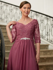 Aimishang A-Line/Princess Chiffon Lace V-neck 3/4 Sleeves Floor-Length Mother of the Bride Dresses