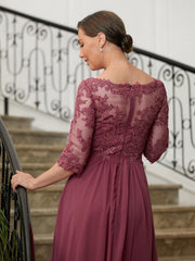 Aimishang A-Line/Princess Chiffon Lace V-neck 3/4 Sleeves Floor-Length Mother of the Bride Dresses