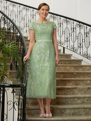 Aimishang A-Line/Princess Tulle Lace Scoop Short Sleeves Tea-Length Mother of the Bride Dresses
