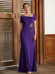 Aimishang Sheath/Column Jersey Beading Square Short Sleeves Floor-Length Mother of the Bride Dresses