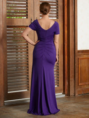 Aimishang Sheath/Column Jersey Beading Square Short Sleeves Floor-Length Mother of the Bride Dresses