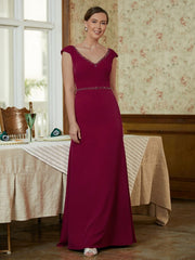Aimishang Sheath/Column Stretch Crepe Beading V-neck Sleeveless Floor-Length Mother of the Bride Dresses