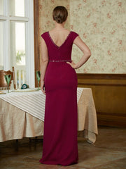 Aimishang Sheath/Column Stretch Crepe Beading V-neck Sleeveless Floor-Length Mother of the Bride Dresses