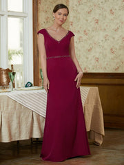 Aimishang Sheath/Column Stretch Crepe Beading V-neck Sleeveless Floor-Length Mother of the Bride Dresses