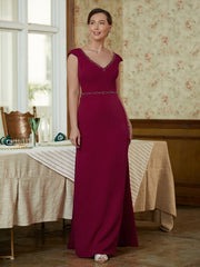 Aimishang Sheath/Column Stretch Crepe Beading V-neck Sleeveless Floor-Length Mother of the Bride Dresses