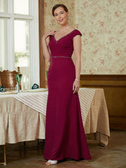 Aimishang Sheath/Column Stretch Crepe Beading V-neck Sleeveless Floor-Length Mother of the Bride Dresses