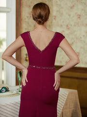 Aimishang Sheath/Column Stretch Crepe Beading V-neck Sleeveless Floor-Length Mother of the Bride Dresses
