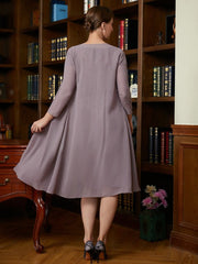 Aimishang Sheath/Column Chiffon Lace Scoop Short Sleeves Knee-Length Mother of the Bride Dresses