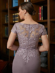 Aimishang Sheath/Column Chiffon Lace Scoop Short Sleeves Knee-Length Mother of the Bride Dresses