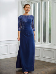 Aimishang Sheath/Column Chiffon Applique Bateau 3/4 Sleeves Floor-Length Mother of the Bride Dresses