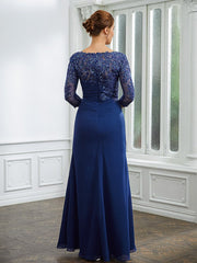 Aimishang Sheath/Column Chiffon Applique Bateau 3/4 Sleeves Floor-Length Mother of the Bride Dresses