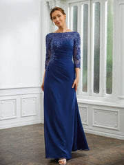 Aimishang Sheath/Column Chiffon Applique Bateau 3/4 Sleeves Floor-Length Mother of the Bride Dresses
