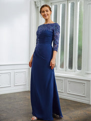 Aimishang Sheath/Column Chiffon Applique Bateau 3/4 Sleeves Floor-Length Mother of the Bride Dresses