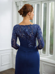 Aimishang Sheath/Column Chiffon Applique Bateau 3/4 Sleeves Floor-Length Mother of the Bride Dresses