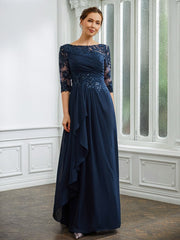 Aimishang A-Line/Princess Chiffon Applique Bateau 3/4 Sleeves Floor-Length Mother of the Bride Dresses