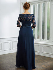 Aimishang A-Line/Princess Chiffon Applique Bateau 3/4 Sleeves Floor-Length Mother of the Bride Dresses
