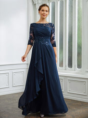 Aimishang A-Line/Princess Chiffon Applique Bateau 3/4 Sleeves Floor-Length Mother of the Bride Dresses