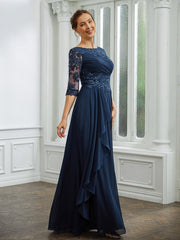 Aimishang A-Line/Princess Chiffon Applique Bateau 3/4 Sleeves Floor-Length Mother of the Bride Dresses