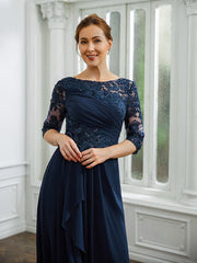 Aimishang A-Line/Princess Chiffon Applique Bateau 3/4 Sleeves Floor-Length Mother of the Bride Dresses
