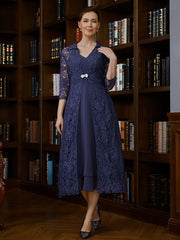 Aimishang A-Line/Princess Chiffon Ruched V-neck Sleeveless Tea-Length Mother of the Bride Dresses