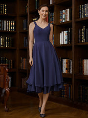 Aimishang A-Line/Princess Chiffon Ruched V-neck Sleeveless Tea-Length Mother of the Bride Dresses