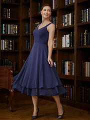 Aimishang A-Line/Princess Chiffon Ruched V-neck Sleeveless Tea-Length Mother of the Bride Dresses
