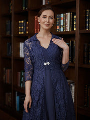Aimishang A-Line/Princess Chiffon Ruched V-neck Sleeveless Tea-Length Mother of the Bride Dresses