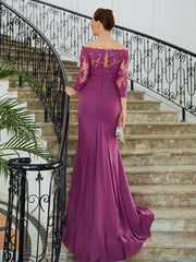 Aimishang Sheath/Column Chiffon Applique Off-the-Shoulder 3/4 Sleeves Sweep/Brush Train Mother of the Bride Dresses