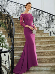 Aimishang Sheath/Column Chiffon Applique Off-the-Shoulder 3/4 Sleeves Sweep/Brush Train Mother of the Bride Dresses