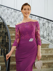 Aimishang Sheath/Column Chiffon Applique Off-the-Shoulder 3/4 Sleeves Sweep/Brush Train Mother of the Bride Dresses