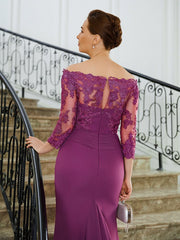 Aimishang Sheath/Column Chiffon Applique Off-the-Shoulder 3/4 Sleeves Sweep/Brush Train Mother of the Bride Dresses