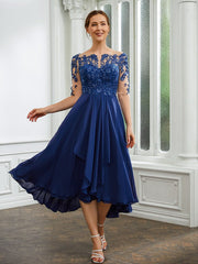 Aimishang A-Line/Princess Chiffon Applique Bateau 1/2 Sleeves Tea-Length Mother of the Bride Dresses