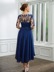 Aimishang A-Line/Princess Chiffon Applique Bateau 1/2 Sleeves Tea-Length Mother of the Bride Dresses