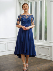 Aimishang A-Line/Princess Chiffon Applique Bateau 1/2 Sleeves Tea-Length Mother of the Bride Dresses