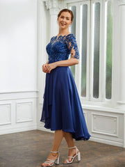 Aimishang A-Line/Princess Chiffon Applique Bateau 1/2 Sleeves Tea-Length Mother of the Bride Dresses
