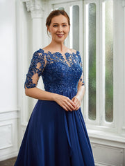 Aimishang A-Line/Princess Chiffon Applique Bateau 1/2 Sleeves Tea-Length Mother of the Bride Dresses