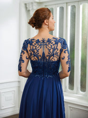 Aimishang A-Line/Princess Chiffon Applique Bateau 1/2 Sleeves Tea-Length Mother of the Bride Dresses