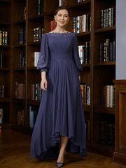Aimishang A-Line/Princess Chiffon Ruched Bateau 3/4 Sleeves Asymmetrical Mother of the Bride Dresses