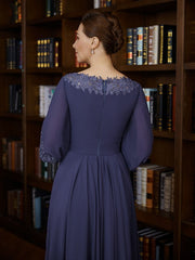 Aimishang A-Line/Princess Chiffon Ruched Bateau 3/4 Sleeves Asymmetrical Mother of the Bride Dresses