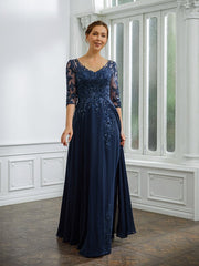 Aimishang A-Line/Princess Chiffon Applique V-neck 3/4 Sleeves Floor-Length Mother of the Bride Dresses