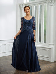 Aimishang A-Line/Princess Chiffon Applique V-neck 3/4 Sleeves Floor-Length Mother of the Bride Dresses