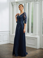 Aimishang A-Line/Princess Chiffon Applique V-neck 3/4 Sleeves Floor-Length Mother of the Bride Dresses