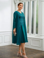 Aimishang A-Line/Princess Chiffon Ruched V-neck Short Sleeves Knee-Length Mother of the Bride Dresses