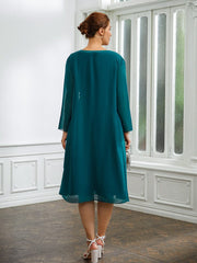 Aimishang A-Line/Princess Chiffon Ruched V-neck Short Sleeves Knee-Length Mother of the Bride Dresses