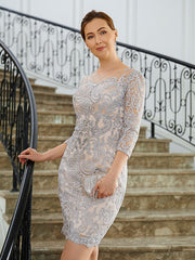 Aimishang Sheath/Column Chiffon Applique Bateau 3/4 Sleeves Short/Mini Mother of the Bride Dresses