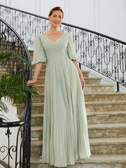 Aimishang A-Line/Princess Chiffon Ruched V-neck 1/2 Sleeves Floor-Length Mother of the Bride Dresses